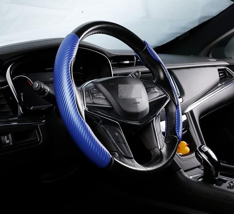 Image of Automaze New Carbon Fiber ABS Texture Steering Wheel Grip Cover for Cars, Safe and Non Slip Car Interior Accessory (Carbon Blue)