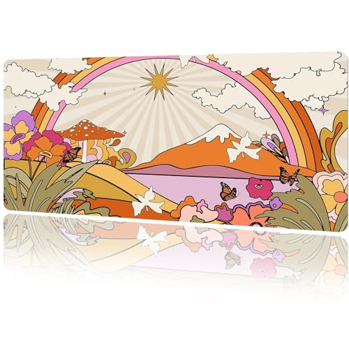 MAYCARI Cute Desk Mat Retro Flowers Clouds Sun and Rainbow ...