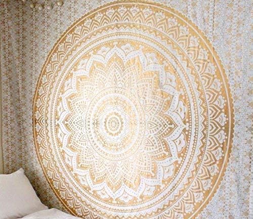 Duży dywan ścienny ombre – biały i złoty – 228 x 274 cm – dywany ścienne z czystej bawełny złoty dywan ścienny w stylu boho Hippie
