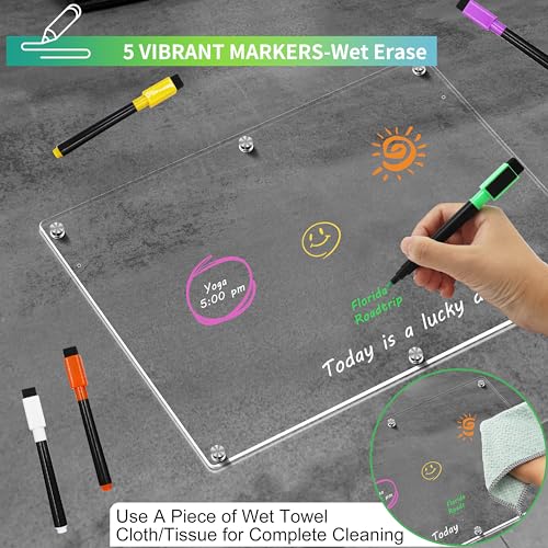 Acrylic Magnetic Dry Erase Board for Fridge, 16x12\" Clear Fridge Whiteboard to Do List White Board for Refrigerator Weekly Meal Planner Menu Board for Kitchen Fridge Calendar 3 Pcs
