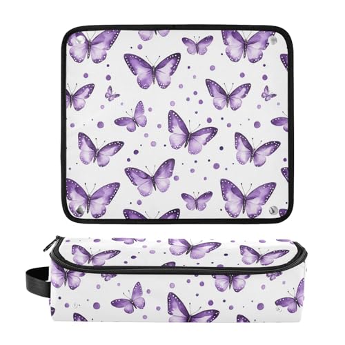 Bolsa de viaje y tapete resistente al calor Purple Butterflies Dots Marble para planchas, rizadores y accesorios de cuidado capilar miniatura 3