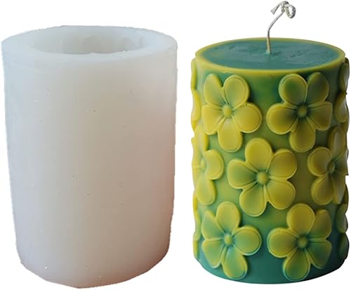 Moldes de vela cilíndrica Frangipani de mariposa en relieve, molde de vela de pilar, molde de silicona de fundición de resina epoxi para hacer