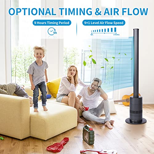 Healsmart Tower Fan, 71°Oscillating Bladeless Fan With Remote Control, Led Display With Touch Control, 9 Hours Timer, 9+1 Wind Speed, For Home & Office, Color: Black, 40" (Hifanxbladelessslek40G) #TOP1