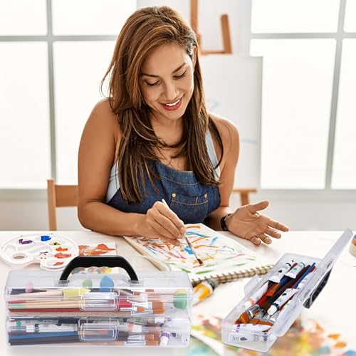 Image of BTSKY 3 Pack Clear Plastic Painting Brush Container with Black Handle, Portable Long Paintbrush Case, Drawing Tools Storage Box, Practical Art Supply Organizer for Artist Crafters, 13.2 inchx3.5 inchx2.4 inch