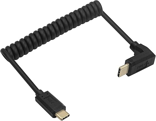 Qaoquda Cable USB 3.1 tipo C en espiral - Ángulo de 90 grados USB-C macho a macho en espiral de resorte, carga rápida 3A 10Gbps, extensión de datos,