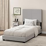 Furinno Pessac Fabric Upholstered Bed Frame with Wooden Slat Support, Twin XL, Glacier