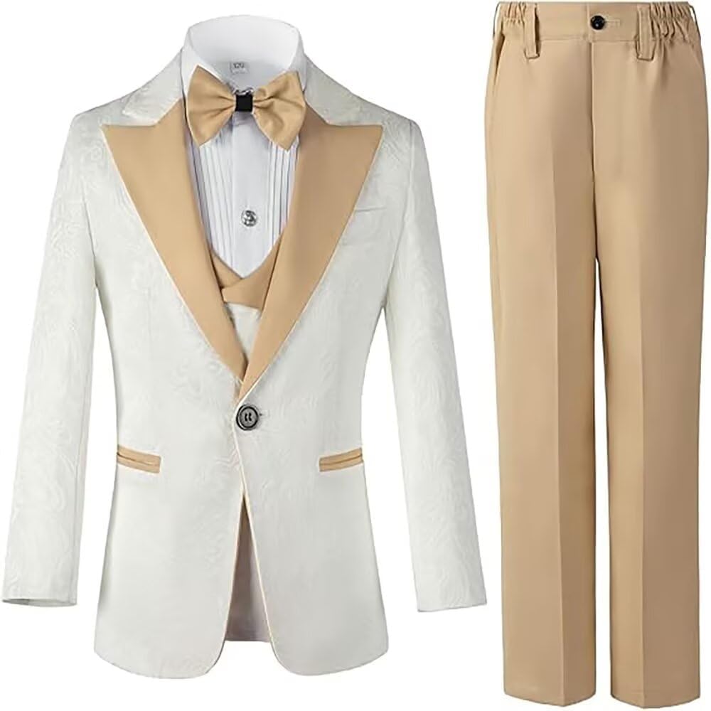 Boys 3 Piece Suit for Kids Tuxedo Slim Fit Suit Boys Formal Outfit Wedding Blazer Vest Pants Sets