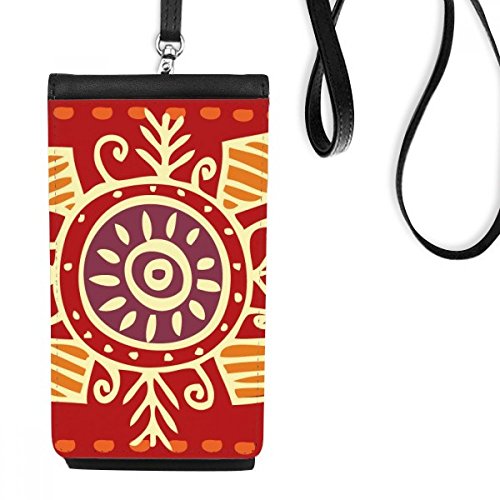 Bourse smartphone en cuir noir avec totem mexicain de style ancien
