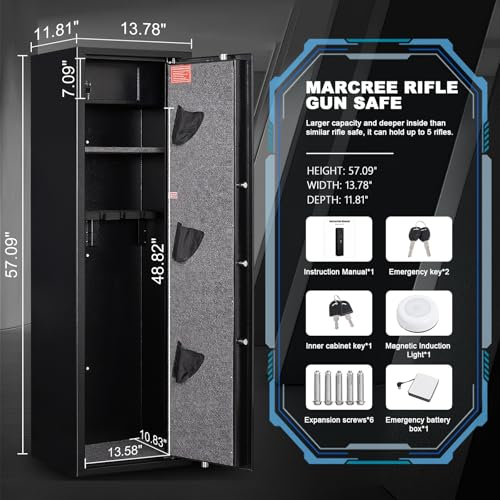 Image of Marcree 5-8 Biometric Gun Safe, Fingerprint Gun Safe for Rifles and Pistols, Long Gun Cabinets for Rifles and Shotguns with Dual Alarm System, Quick Access Rifle Safes, No Assembly