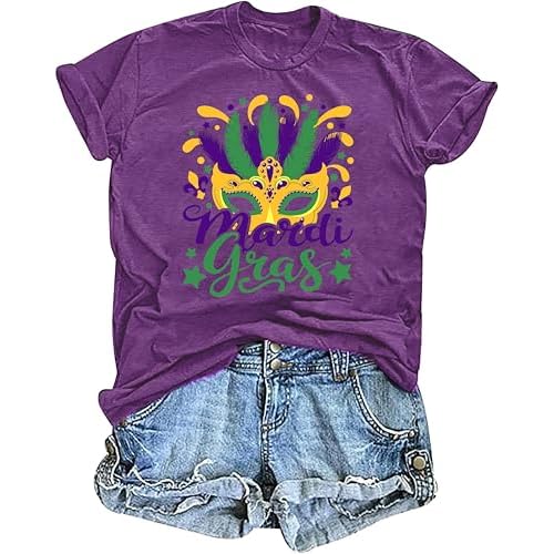 Mardi Gras Shirts for Women New Orleans Mardi Gras Outfit Fat Tuesday Tshirt Carnival Fleur De Lis Graphic Party Top Purple1 Medium
