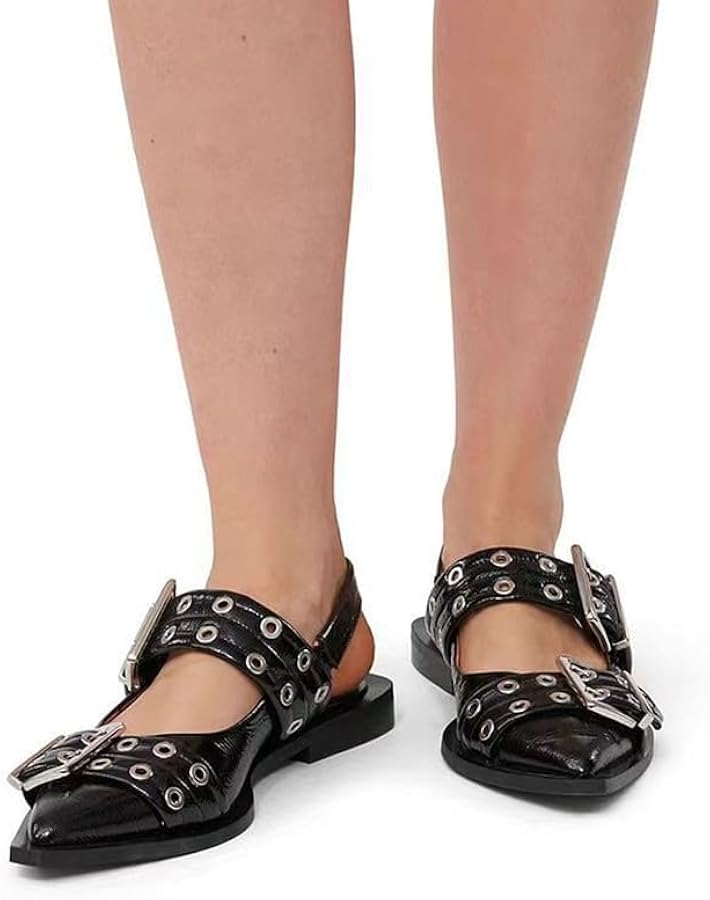 Amazon.com | KOKOMOMO Women's Slingback Ballet Flats Goth Buckled