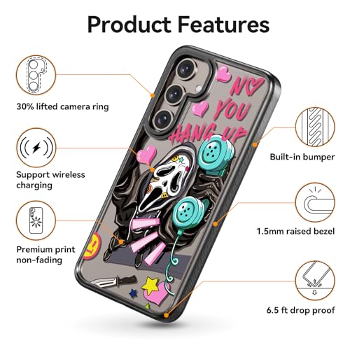 Rosarnnah Compatible for Samsung Galaxy S24 Case Cute Aesthetic - Durable Shockproof 6.6 ft Drop Impact Phone Case Cover with Funny Fashion Skeleton Design 6.2" Black by Rosarnnah - Used condition - Image 5
