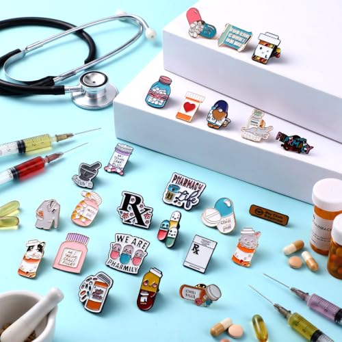 Image of Kenning 100 Pcs Pharmacy Enamel Lapel Pins Bulk for Pharmacy Week Gifts