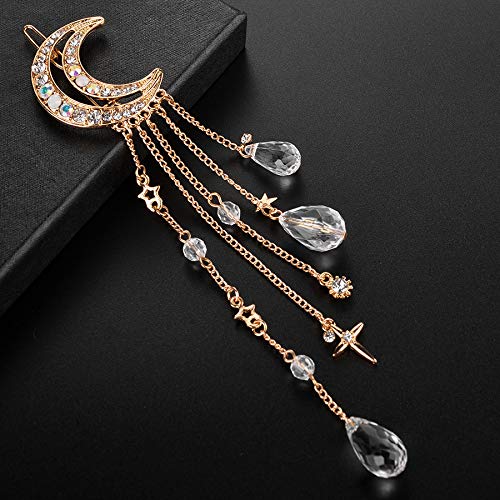 Bartosi Wedding Hair Clip Rhinestone Moon Hairpin Vintage Tassel Hair Barrettes Retro Metal Crystal Decorative Hair Pins Crescent Moon Bobby Pins Hair Accessories For Women And Girls (Pack Of 2) #TOP1