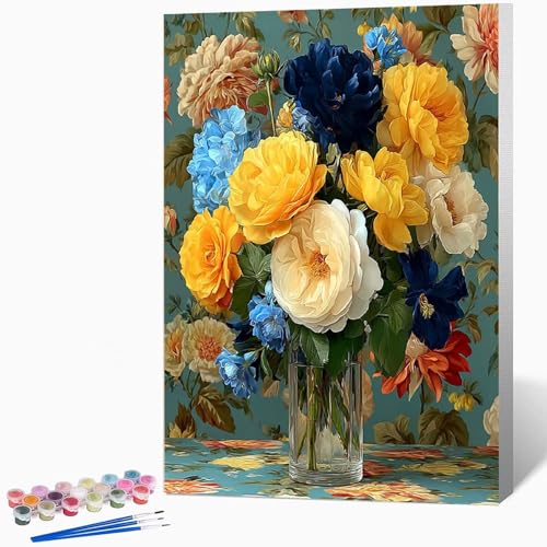 数字油絵 花束 ペイントバイナンバー 風景, ナンバーペイント大人のDIYセット(ブラシとアクリル絵の具を含む)、クリエイティブな手作りの油絵セット、女性へのデジタル絵画ギフト、壁の装飾 100×135cm -WX2510998