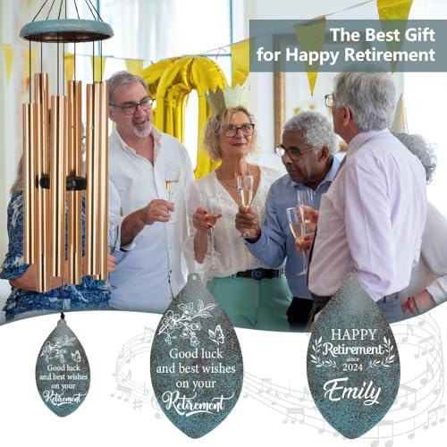 Image of ASTARIN Personalized Happy Retirement Gift, Custom Name Retirement Wind Chimes for Women Men, 35 inch Large Deep Tone Wind Chime Retire Gifts for Co-Workers Boss Friends Parents