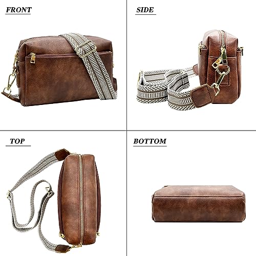 Small Crossbody Bags Purses for Women Triple Zip Vegan Leather Shoulder Handbags with Guitar & Leather Straps3