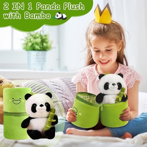 Image of 32cm Reversible Bamboo Panda Soft Toy Teddy Bear for Girls Plush with Cover Kawaii Stuff Toys Stuffed Animals Plushies Doll Gifts for Kids Boys Birthday Gift Valentine