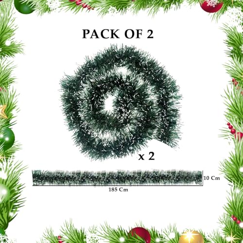Image of Pack of 2 Snow Garland for Christmas Tree Decoration Ornaments Tinsel Snow Garlands for Xmas Home - Christmas Decorations Items Home Office Railing Decoc - (6 Ft Length) | PoPo Toys 