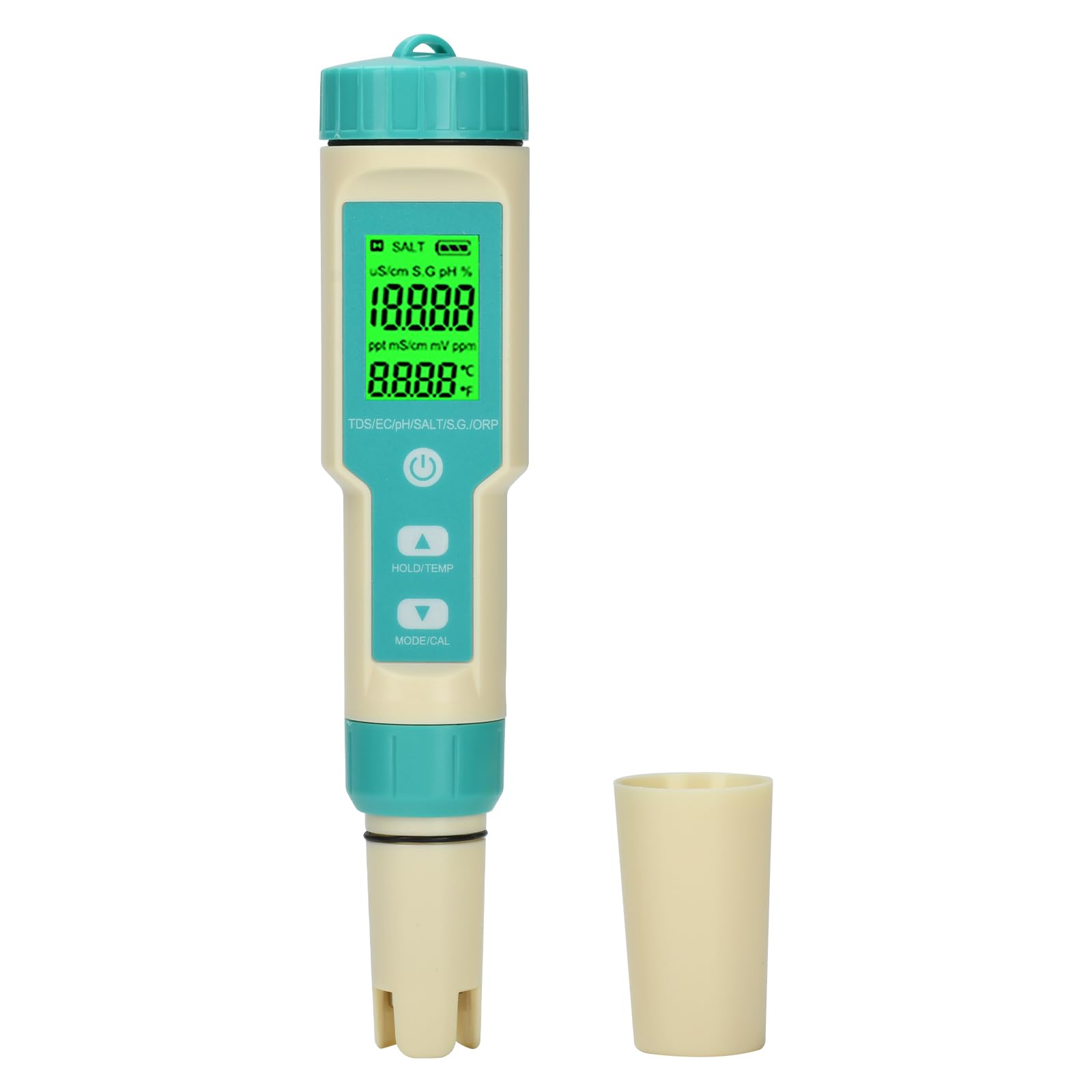pH Messgerät Pool, 7 in1 TDS/EC/SALT/S.G/ORP/Temp/pH Messgerät Wasser, IP67 pH Tester Digital Wassertester Salzmessgerät mit Temperatur ATC, pH Meter für Hydroponik Trinkwasser