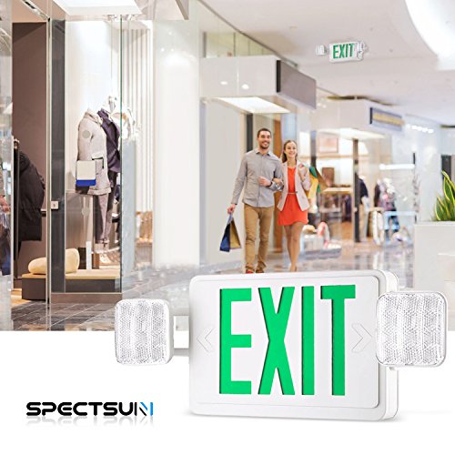 Spectsun 4 Pack Green Exit Sign With Emergency Light-Emergency Exit Lights With Battery Backup - 4 Pack, Illuminated Exit Sign/Emergency Light Combo/Emergency Light Fixture/Exit Emergency Light Combo #TOP1