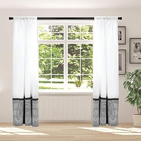 HALL & PERRY Window Curtain (2 Panels) Modern Farmhouse Style with Rod Pocket - White with Black Stripes for Living Room or Bedroom, 54 x 84 inch, Set of 2 Cover