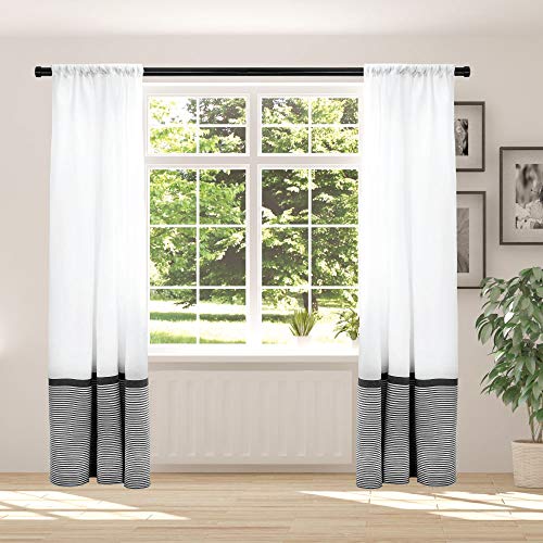 Hall & Perry Window Curtain (2 Panels) Modern Farmhouse Style With Rod Pocket - White With Black Stripes For Living Room Or Bedroom, 54 X 84 Inch, Set Of 2 #TOP8