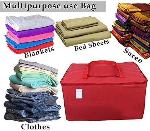 Rexine Jumbo Underbed Moisture Proof Storage Bag with Zipper Closure and Handle Red Pack of 3