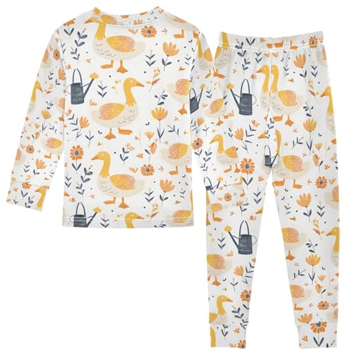 ALAZA Goose Flower Floral Cartoon Pajamas Long Sleeve Sleepwear 2-Piece Pajama Set2