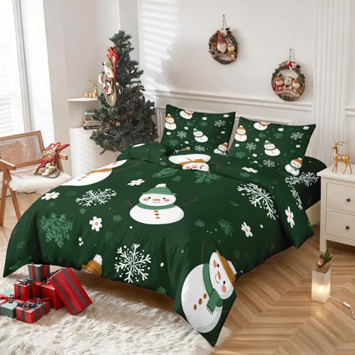 Generisch Bettwäsche 135x200 Grün Weihnachts Schneemann, Weiche...