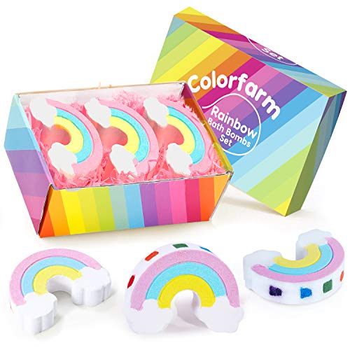 Real Rainbow Bath Bomb Set-Colorfarm 3pcs XXL Bath Bombs for Kids with Fizzy Rainbow Bubbles&Natural Ingredients for Girls,Women Kids Relaxing Bath Bombs Idea for Birthday Gift