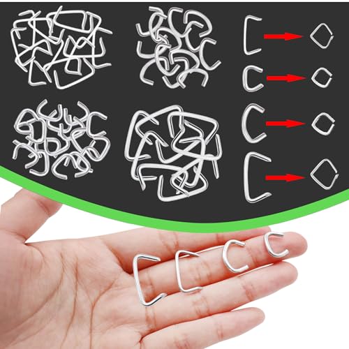 Image of 500 PCS Hog Rings with Bent Hog Ring Pliers Kit 1 inch 3 /4 inch 1 /2 inch 3 /8 inchGalvanized Hog Rings for Animal Pet Cages、Ropes、Bagging、DIY Craft、Furniture
