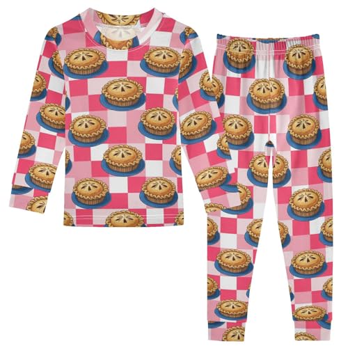 Pajama Sets Long Sleeve Pie Colorful Grid Pattern Soft Comfy Sleepwear 2 Piece PJS 3-8T