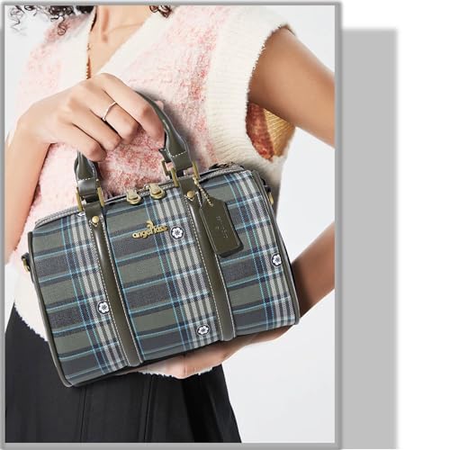 Image of Angel Kiss Women Satchel Purses and Handbags Vegan Leather Boston Barrel Bag Top Handle Shoulder Purse with Crossbody Strap | Vegan Leather