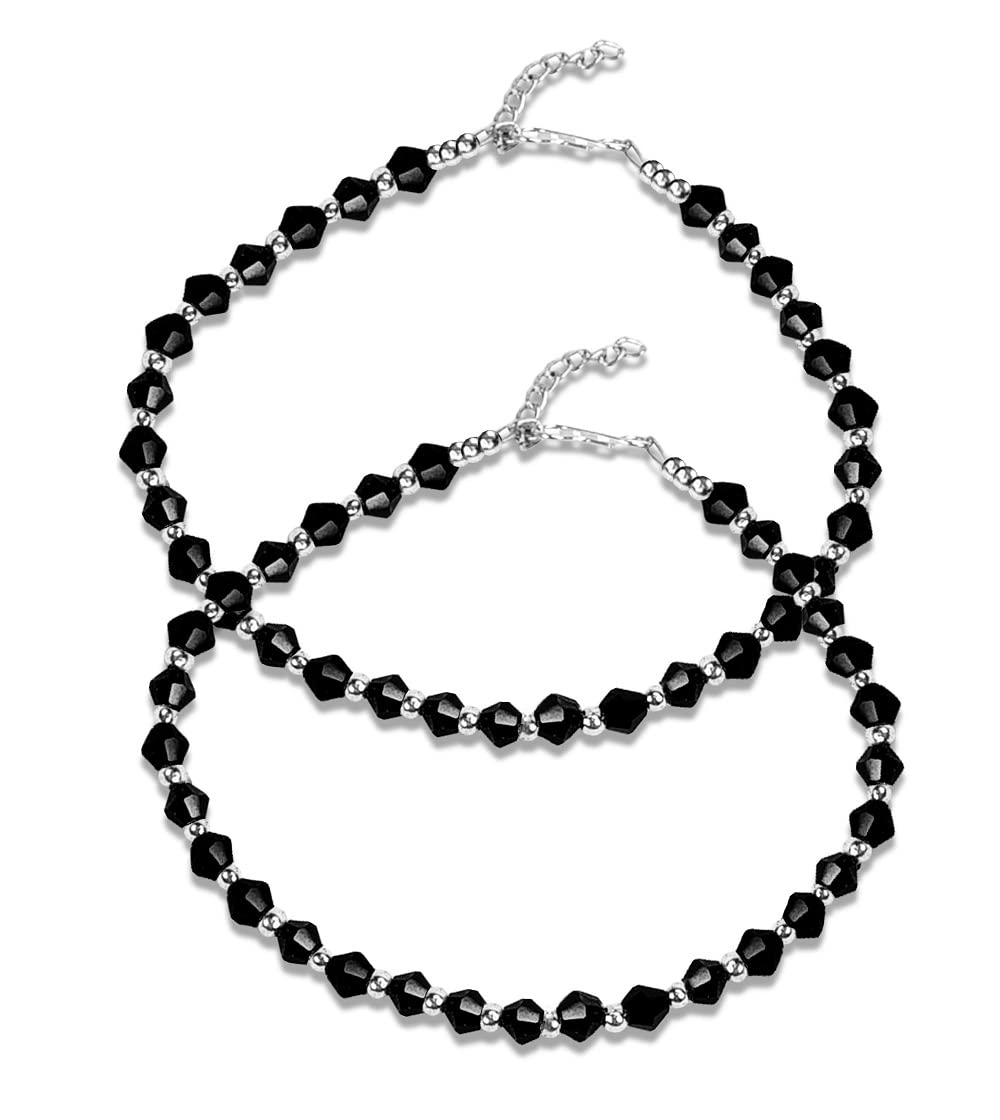 Adhvik (1 Pair) JAA0017-02 Adjustable Black Round Crystal Moti Beads Nazariya Suraksha Kavach Foot/Leg Payal/Pajeb Chain Anklets/Bracelet Fashion Jewellery Set For Womens And Girls (B0C598WPJR) Amazon Price History, Amazon Price Tracker