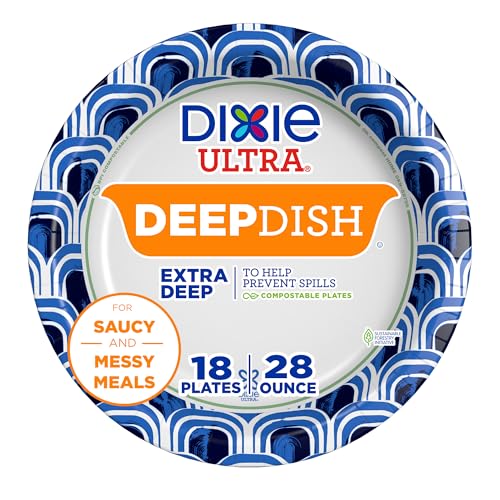 Dixie Ultra, Deep Dish Paper Plates, 28 Oz, 18 Count, Heavy Duty, Microwave-Safe, Soak-Proof, Cut Resistant, Disposable Plates For Heavy, Messy Meals