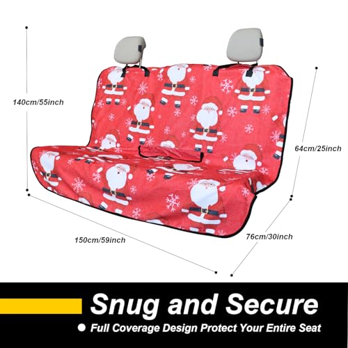 Image of Back Seat Cover for Car Trucks Van SUV Jeep,Waterproof Rear Bench Towel Seat Covers for Dogs and Kids,Automotive Backseat Protector (Santa Claus)