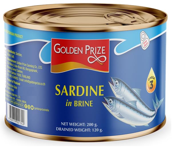 Golden Prize Sardine in Brine - Wild-Caught Sardines High Protein Ready-to-Eat Seafood - 200g (Pack of 24 Units)-image-45