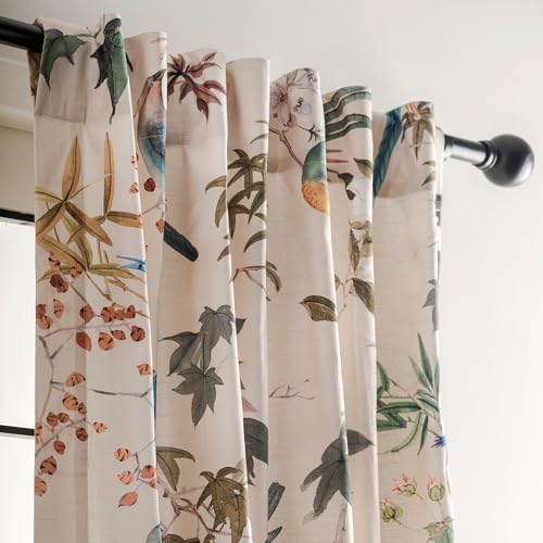 Maison d' Hermine Curtains for Living Room 100% Cotton 84 inch Length Two Panel Light Filtering Curtains for Windows with Rod and Loop Pockets Spring Summer (Hokuzai - Beige, 50" W x 84" L) — view 8