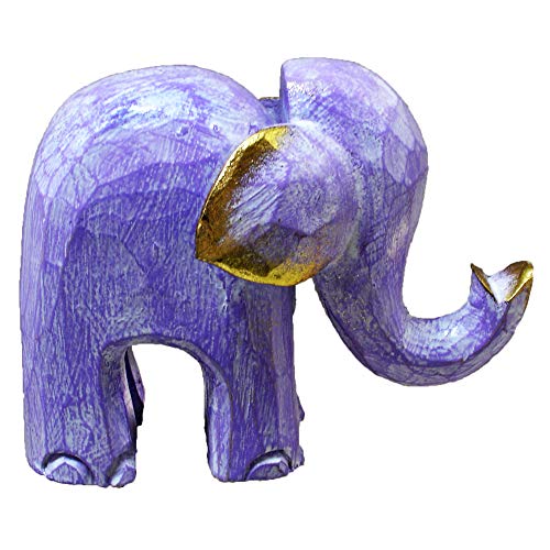 Estatua de Elefante de Madera Tallada a Mano Multicolor 6 in