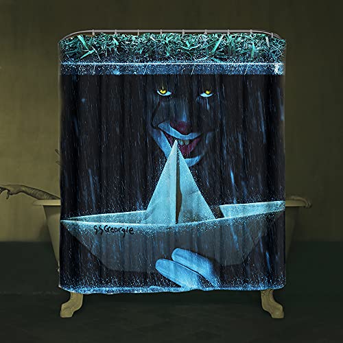 Halloween Shower Curtain Set For Bathroom- It Pennywise The Clown Scary Killer , Horror Movie Themed Holiday Polyester Decoration With Hooks And Toilet Stickers, 2 Postcards, Party Decor Gift 72X72 #TOP1