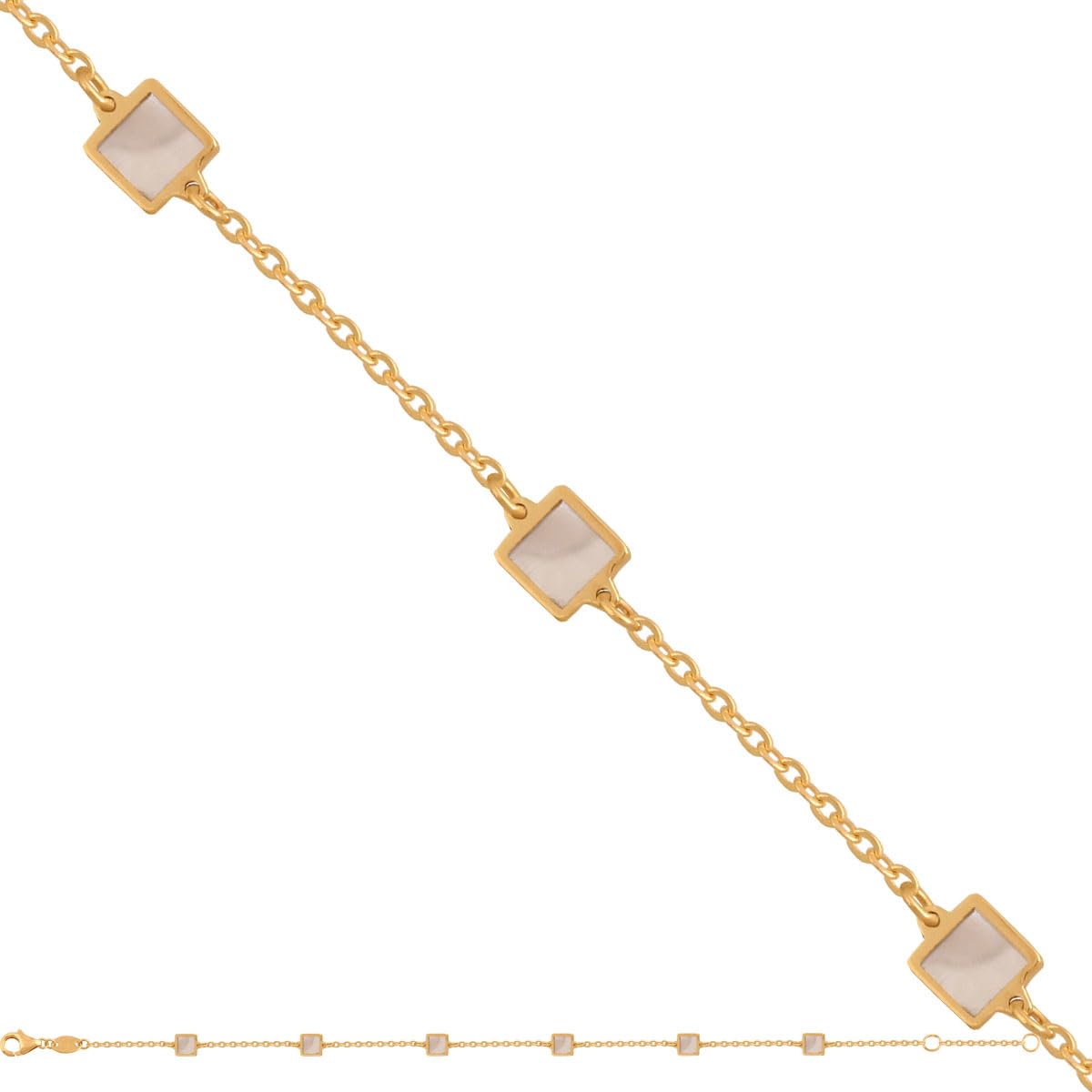 Rodium - Goldkette set mit Perlmutt-Quadrate, Einstellbar, 14 Karat Gold/ 585er Feingehalt, Ideales Geschenke für Damen