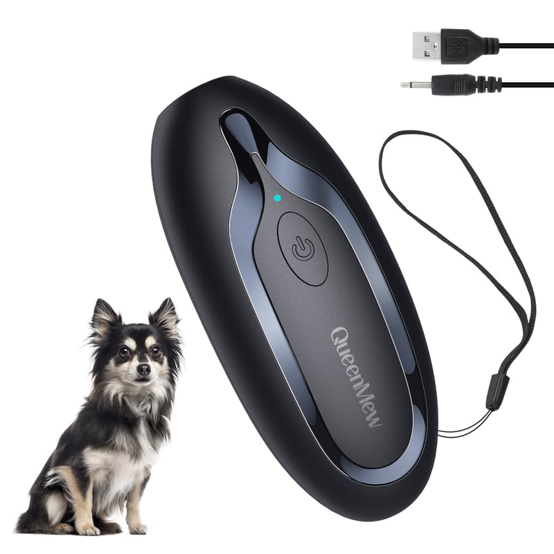 Queenmew Anti Bell Gerät Hunde, Antibell Ultraschall Gerät mit Variabler Frequenz, Effektiv Lange Reichweite Gegen Bellen Hunde den Innen- und Außenbereich