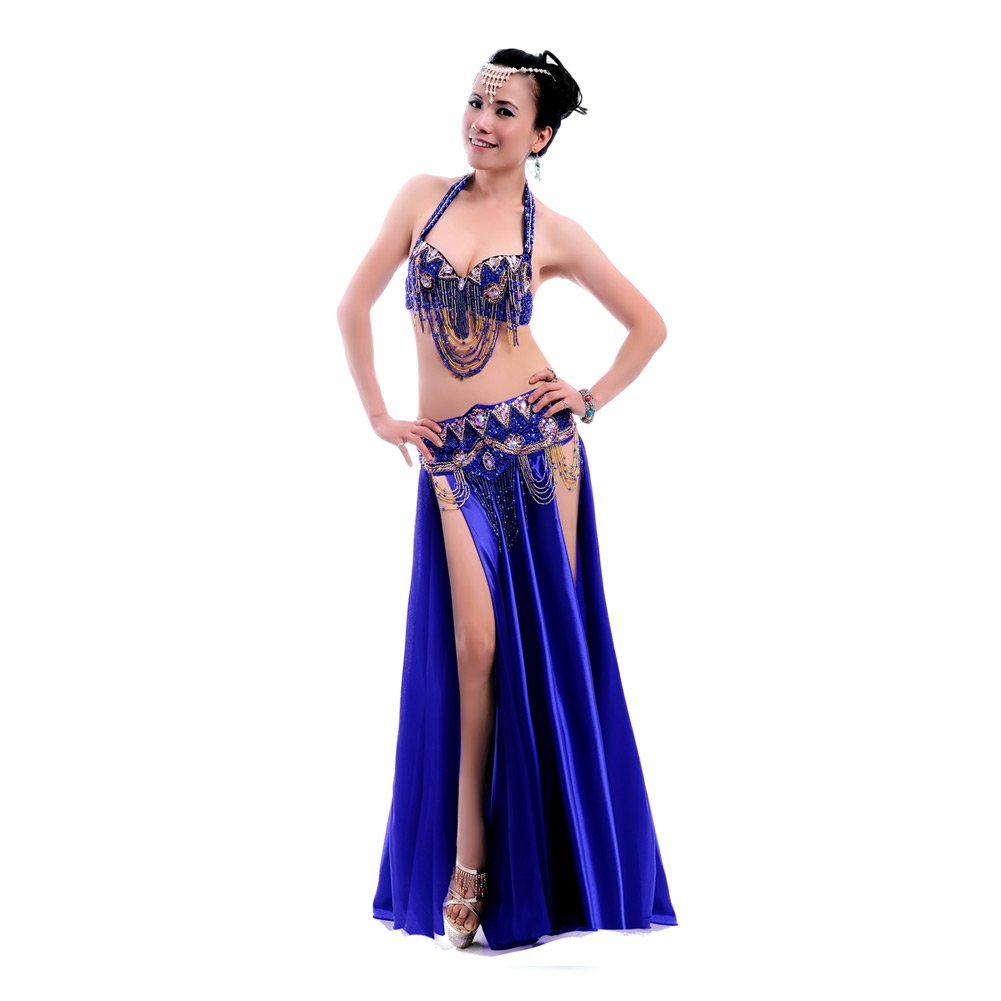 ROYAL SMEELA Belly Dance Costume Set for Women - Professional Dance Bra, Belt, and Slit Skirt - Carnival Outfit