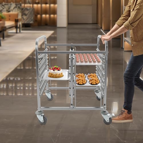Stainless Steel Bun Bakery Rack with Wheels, 6 Tier Sheet Pan Rack Food Trays Cart, Heat Resistance Bread Rack For Kitchens for Commercial Baking and Bakers, 29.13x21.65x37.4 in