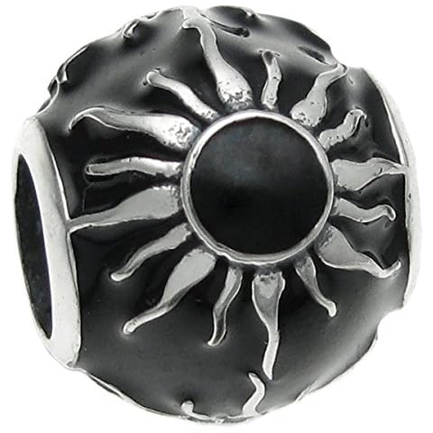 Queenberry Sterling Silver Sun Apollo Black Enamel European Style Bead Charm Cover