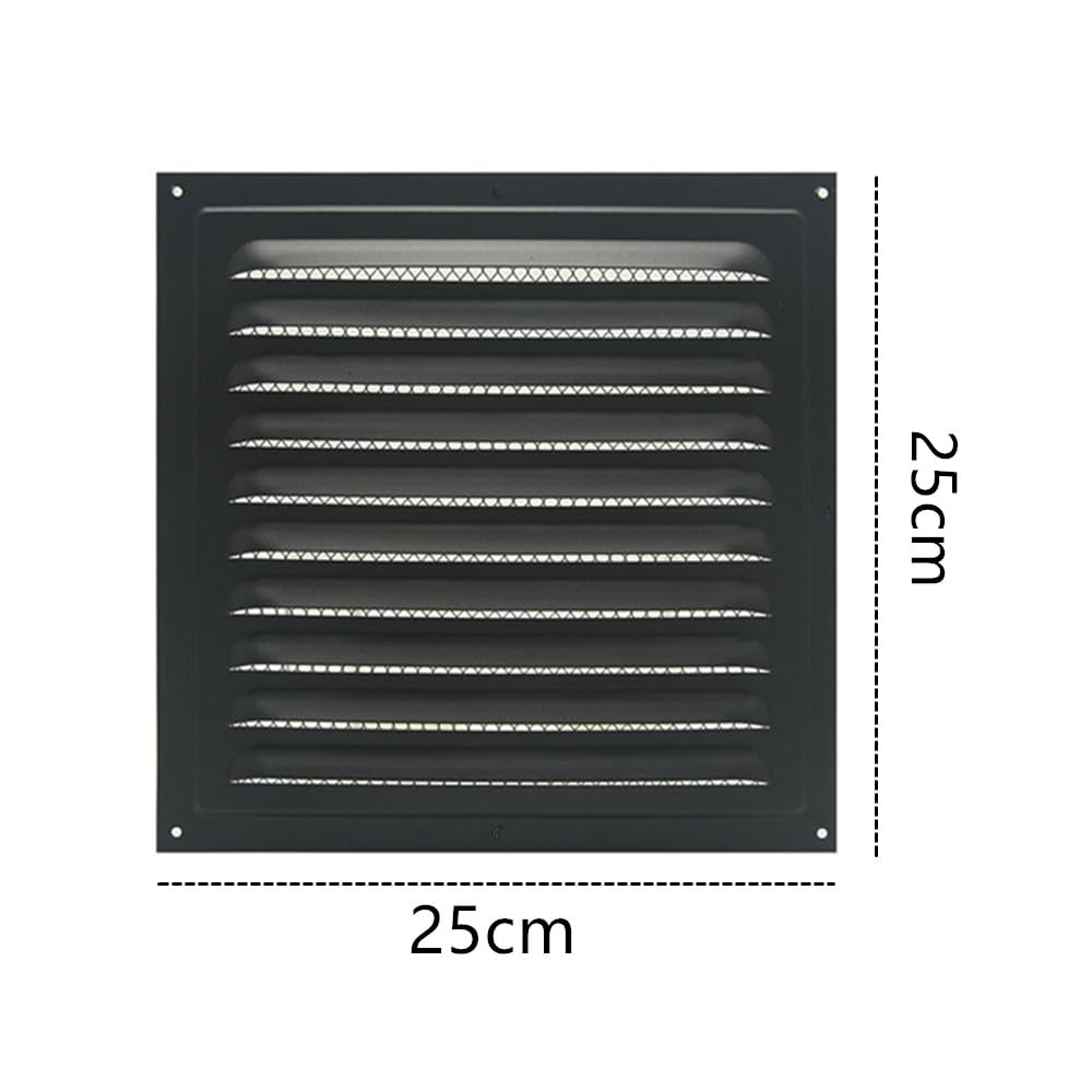 Rejilla de ventilación cuadrada de metal con pantalla de insectos integrada para mejoras del hogar, cubierta de conducto de ventilación de 25 x 25 cm