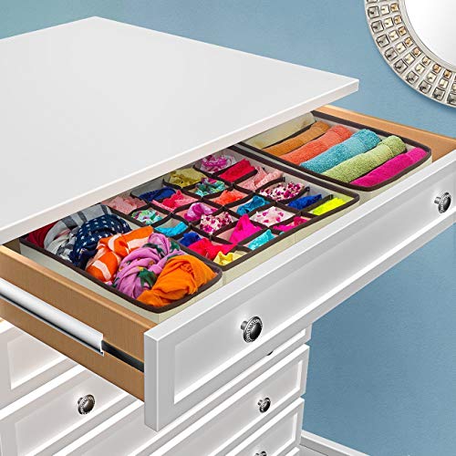 Image of Wardrobe Organiser Set of 4 collapsible innerwear closet wardrobe cabinet clothes drawer underwear divider for belt, tie, lingerie (Beige)
