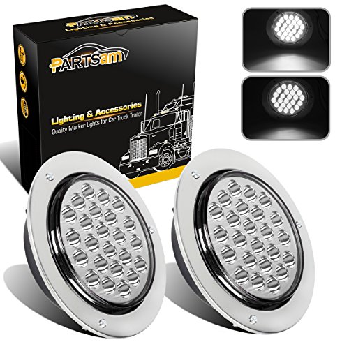 Partsam 2pcs 4" Round White 24 LED Truck Trailer Light Reverse Backup