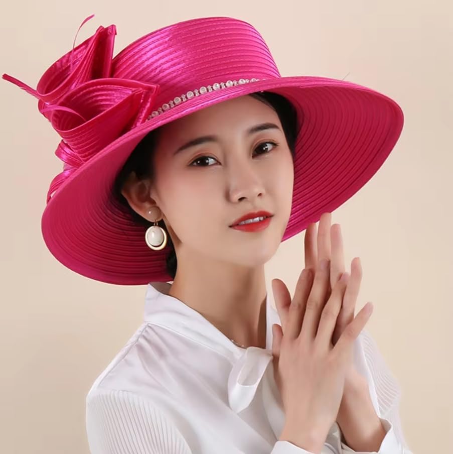 Fedora Hat Wide Brim Sun Hats Fascinators for Women Elegant Church Wedding Party Dress Derby Boater Hat - Image 2